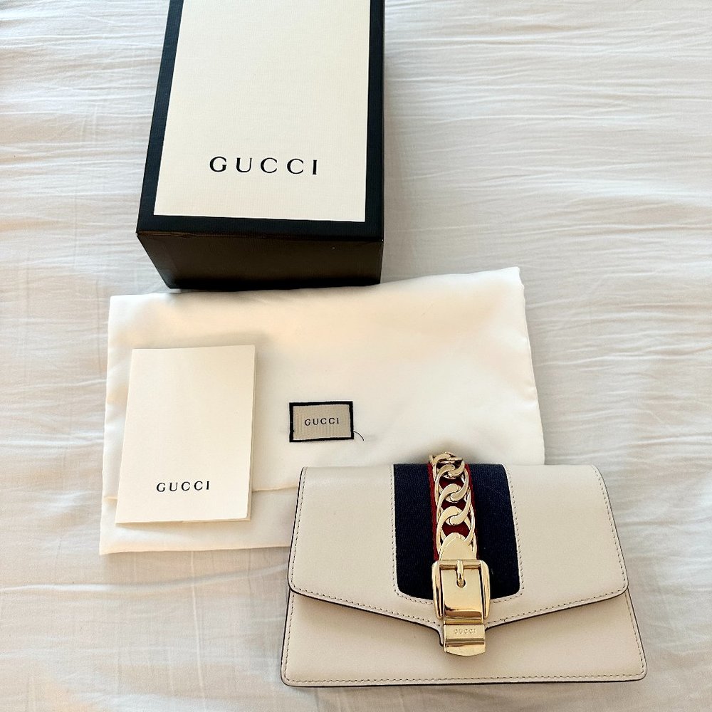 Gucci Calfskin Super Mini Sylvie Chain Shoulder Bag White